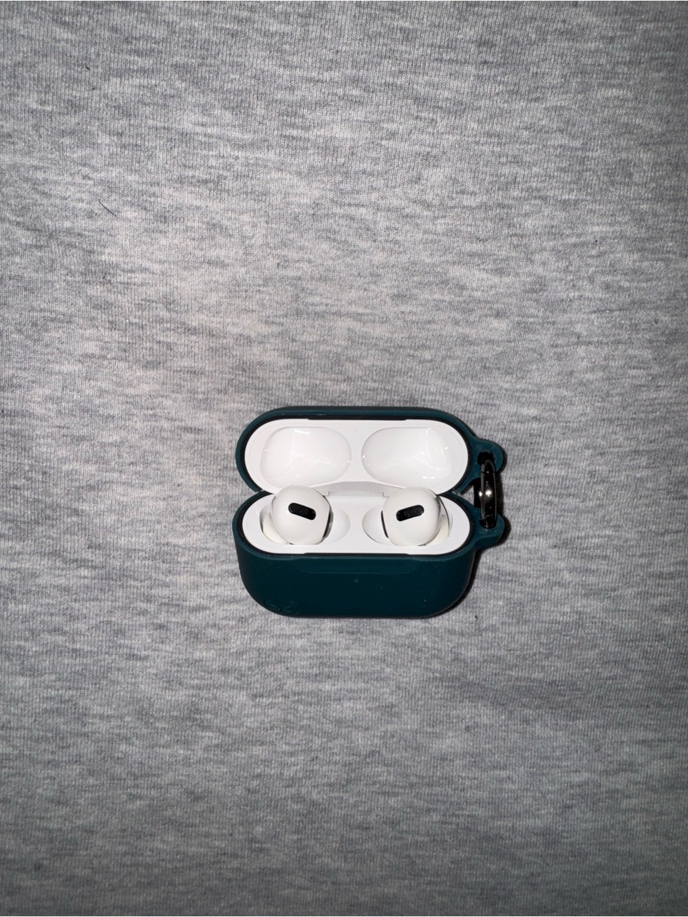 Apple White Earbuds with Dark Teal Protective Case